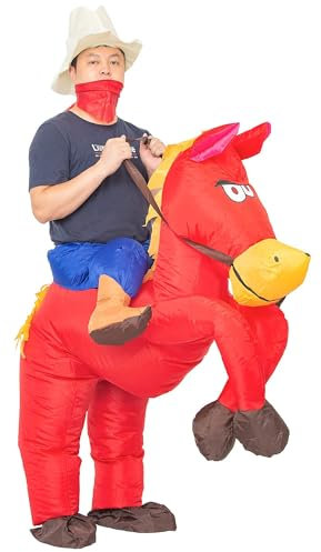 JYZCOS Aufblasbares Cowboy-Kostüm für Erwachsene, Western Pferd Reiter Kostüm (Rot)