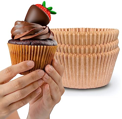 Muffin Liners for Baking - 50pcs Brown EXTRA LARGE SIZE Cupcake Liners Baking Supplies, Thick Jumbo Unbleached Parchment Paper Sheets Cute Cups, Greaseproof Pan Liner Wrappers Kitchen Accessories