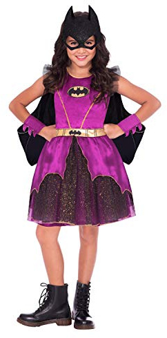 amscan Mädchen Kinderkostüm Kinderkost m lila Batgirl Kleid mit Tutu Unterrock Umhang Armstulpen Maske Super Hero, Mehrfarbig, 104 EU