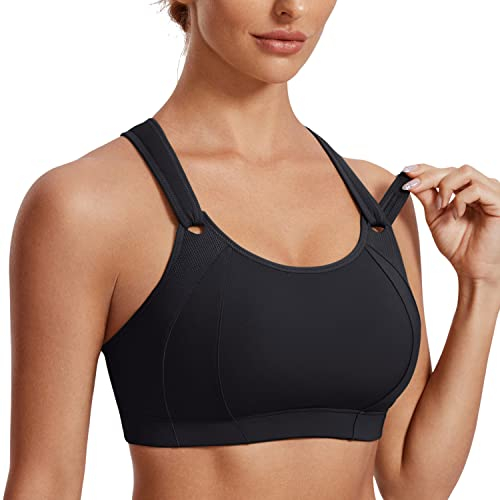 SYROKAN Women's Front Adjustable Sports Bra Lightly Padded High Impact Racerback Wireless Gym Running Bra Black 42G
