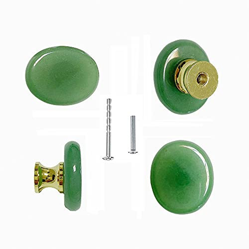 UULU Lot de 4 Boutons d'aventurine verte naturelle, Poignées en haute qualité pierre naturelle, bouton de meuble, pour armoire, cabinet, tiroir, placard, Avec Vis(aventurine verte)