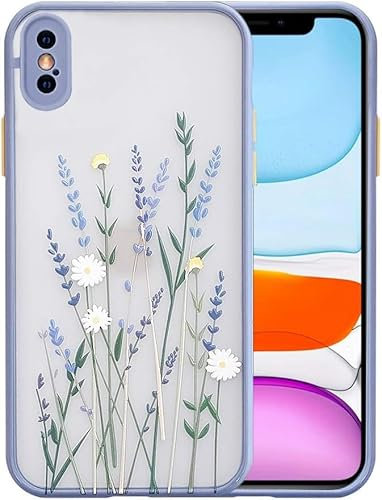 fangke Compatible with iPhone X/XS for Girl Woman, Floral Flower Pattern Slim Design, Protective Hard PC Back with Soft Shockproof TPU Bumper Phone Case for iPhone X/XS- Purple