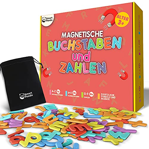 Smart Panda Magnetische Buchstaben und Zahlen für Kinder - [1x A-Z, 3X a-z, 2X 0-9 und Deutschen Symbolen] Alphabet-Set Kühlschrankmagneten für Kinder - ABC-Spiele zum Buchstabieren und Lesen Lernen