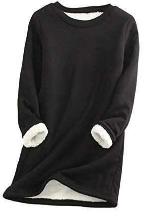 Yming Damen Einfarbig Top Nachahmung Lammhaar Pulli Winter Warme Pullover Langarm Pulli Schwarz L