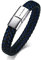 Lederarmband für Männer, Angepasst Personalisierte PU Geflochtene Manschette Magnetverschluss Armreif frei Gravur Edelstahl Schmuck Geburtstagsgeschenk für Papa Ehemann Sohn Freund, Silber