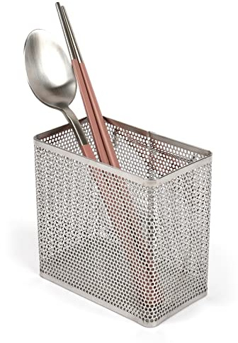 LENITH Kitchen Utensil Chopsticks Perforated Holder with Hooks - 304 Stainless Steel Storage for Organizer Dishwasher Safe (Small Rectangle)