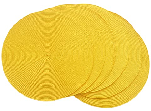 SCF2017 Tovagliette rotonde in plastica intrecciata, 38 cm, eleganti e pratiche, set da 6, colore: giallo
