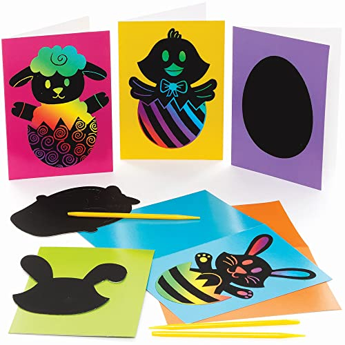 Baker Ross Ostern Kratz Kunst Karten - 6er Pack, Karten Basteln für Kinder (FC215)