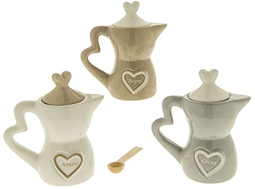 Ingrosso e Risparmio Bomboniera Comunione 1 pz Zuccheriera Moka in Porcellana Italiana in 3 Colori Assortiti con Utili Matrimonio Economica Cresima Sposi Nozze Originale Parole