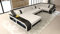 Sofa Wohnlandschaft Arezzo U Form Leder - mit LED Beleuchtung, verstellbare Kopfstützen, Recamiere/Lederfarben wählbar/Ausrichtung Ottomane wählbar (Ottomane Links, Weiß-Schwarz)