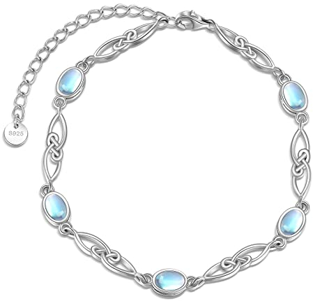 YAFEINI Mondstein Armband - 925 Sterling Silber Keltische Unendliche Liebe Schmuck für Frauen Mädchen