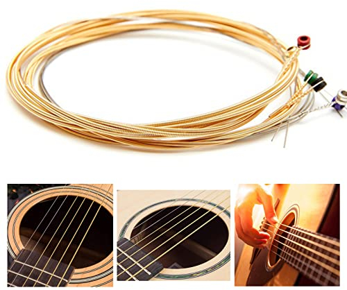 Gitarrensaiten Folk Akustikgitarrensaiten Stahlsaiten für Westerngitarre Premium Gitarrensaite Messing für Großartig Klingende Gitarrensaiten für Gitarrenanfänger und Interpreten(6 Saiten Set)