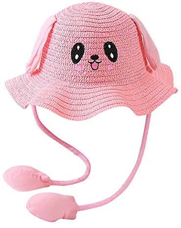 HUIFANG Sonnenhut für Kinder, Strandhut, umkehrbarer, atmungsaktiver Eimerhut,Sommer Baby Airbag Sonnenhut mit beweglichen Ohren Kinder Kaninchen Strohhüte Mützen, M-L