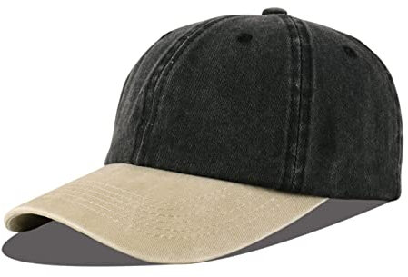 LANGZHEN Baseball Dad Cap 100% Baumwolle Passt Männer Frauen Klassische verstellbare Multi-Color Hut (Schwarz gemischt mit Khaki)