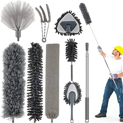 9pc Staubwedel Lang Ausziehbar Staubwedel Waschbar, Staubwedel Mit Teleskopstange Bis 250cm Spinnenwebenentferner Biegbar Straußenfeder Staubwedel Für Auto, Decke Ausziehbares Staubreinigungsartefakt