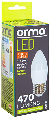 VFM - Warm White Candle 5W Screw Base Large Led Frosted E27 Light Bulb - Orma