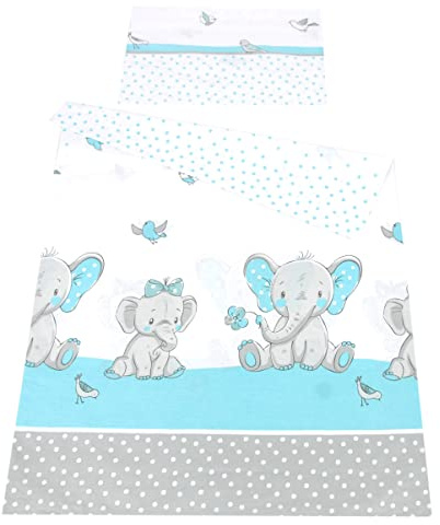 Babylux Bettwäsche Bezug 2 TLG. 100 x 135 cm / 90 x 120 cm Kinderbettwäsche Bettwäsche Kind Bettset Baby Babybettwäsche (111. Elephanten Türkis, 90 x 120 cm)