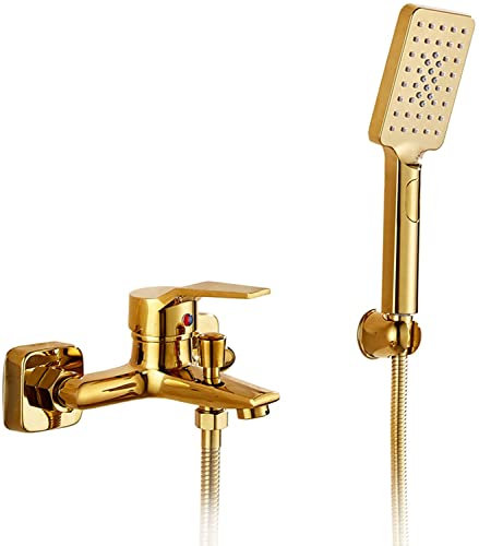 Columna Ducha para Baño SetGrifo de la bañera Grifo de latón Grifo de la bañera Grifo mezclador de ducha de baño monomando moderno Juego de grifo de ducha de bañera de montaje en pared dorado con duc