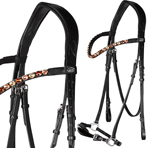 Heinick Trense Hannoveranisch verstellbar Stride Schwarz Lack Glow Schnallen oder Zaumhaken Warmblut 9 Stirnriemen
