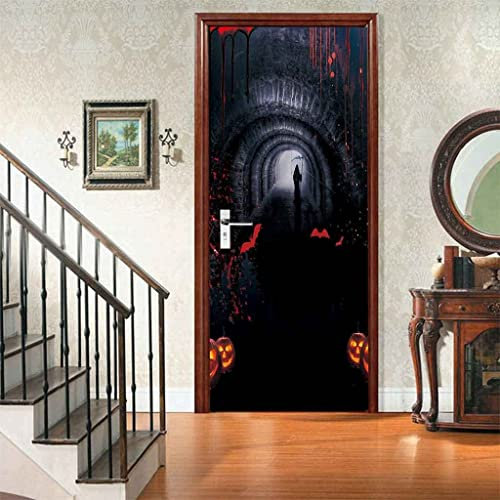 Sticker Porte Trompe L'Oeil Citrouille D'Halloween Papier Peint Pour Porte Stickers Trompe Loeil Papier Peint 3D Trompe L'Oeil Poster De Porte 80X200 Cm - Amovible Affiche Art Autocollants