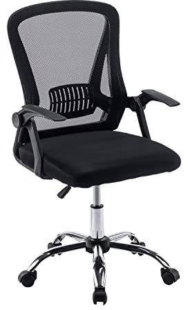 Panana Office Chair Mesh Back Ergonomic Desk Chair with Flip-up Armrest Executive Swivel Computer Chair (Black)