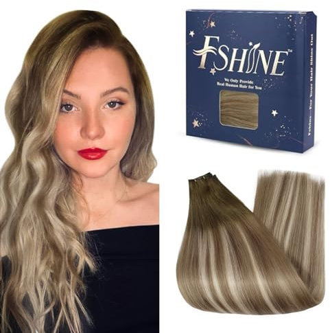 Haar Extensions Echthaar Tressen Echthaar 35cm 50g Genie Weft Extensions Echthaar zum Einnähen Dunklbraun Balayage Hellbraun Hellblond Farbe 3 8 22