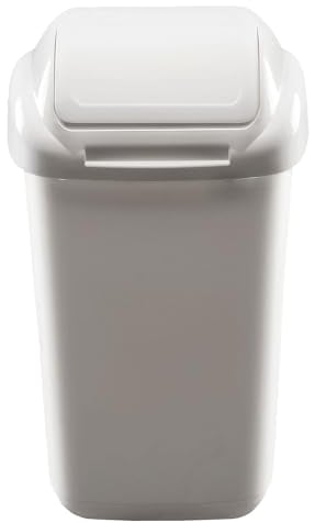 Home Centre Flip Top 15L Classic Plastic Waste Bin Kitchen Office School Work Recycling Disposable Trash Dispenser Household Recyclable Rubbish Bin Easy Cleaning White