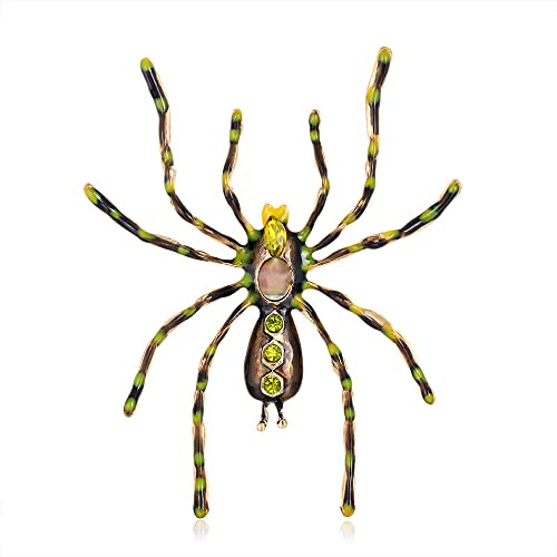 Punk Spinne Brosche Pin für Frauen Mädchen Grün Kristall CZ Insekten Spinne Anstecknadeln Halloween Kostüm Zubehör Schmuck Geschenke