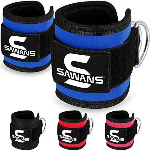 SAWANS Ankle Straps for Cable Machine Attachments Gym Ankle Cuffs with Neoprene Padding Adjustable Glute Kickback Workouts Booty Hip Abductors Leg Curls Exercise for Men and Women (Blue 2Pcs)