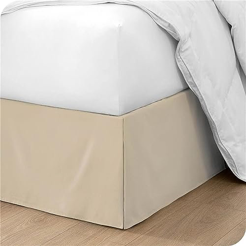 ISZI Cache-Sommier Plissé 100% Microfibre en Coton avec Jupe de Lit de Volants De 35 Cm Cache-Sommier Facile À Installer Ultra Doux Élastique 90/120/140/150/180CM Cache Sommier,Beige,180 * 200+35cm