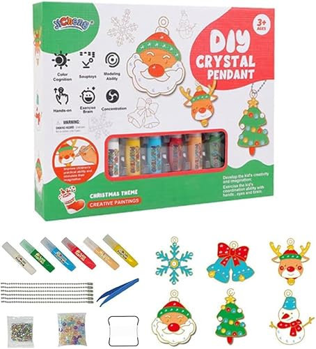 DIY Crystal Paint Arts and Crafts Set, 2023 Christmas Crafts Diamond Painting Keychains Kit for Kids, Arts and Crafts Kits for Kids, Window Art Set, Christmas Stocking Stuffers Gifts (Chtistmas Set)