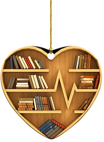 Weihnachten Deko Buchliebhabe Ornament, 2023 Weihnachtsbaum Anhänger, Hängender Organizer Büro Buch-Liebhaber-Spaß, der Weihnachtsbuch Acrylverzierung liest Hängeregal für (A-001, One Size)