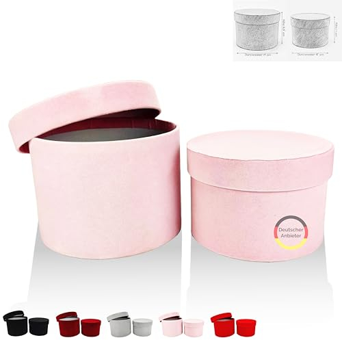 FleurDekoer 2er Set Geschenkboxen Rund mit Deckel [Samt] Flowerbox Schachtel für Blumen Schokolade für Geburtstag Hochzeit Weihnachten Muttertag Valentinstag | 5 Farben (hellrosa)