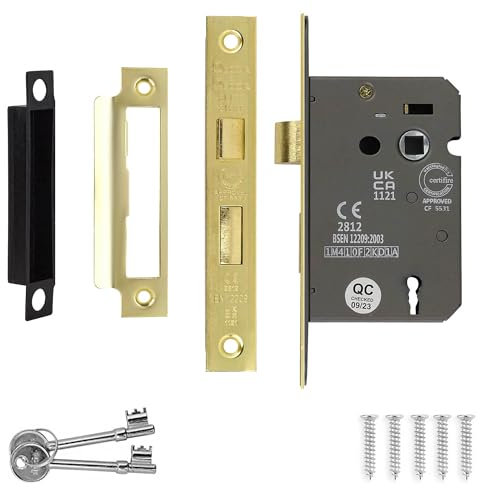 Decoranddecor Sash Mortice Door Lock with Keys - 2.5inc /64mm - Electro Brass - Fire Rated - UKCA & CE Approved