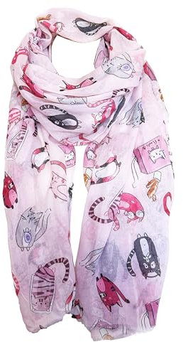 J26 Leichte Sommer Seide Tuch mit Katze Hunde Motiv XL Schal Silk Seidenschal Seindentuch Cat Dog Halstuch Hochwertig Glitzer (Pink)