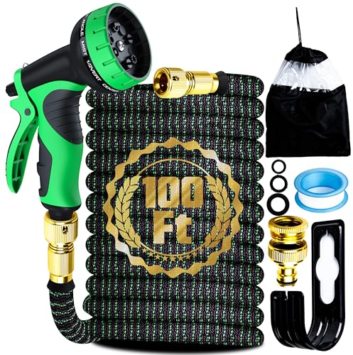 100FT Expandable Garden Hose Pipe Set & 10 Pattern Spray Nozzle Flexible Expanding Magic Hose with 3/4 1/2 Fittings for Outdoor,Garden,Home