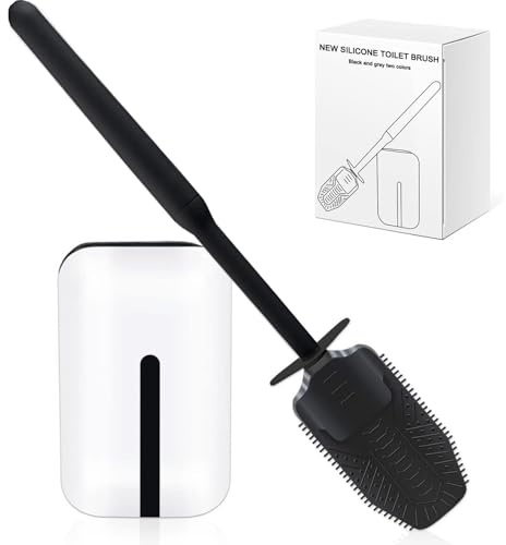 EINESIN Brosse WC Silicone, Brosse Toilettes WC Suspendu en Silicone, Brosse Toilettes WC vec Séchage Rapide Support Ventilé, Brosse WC Plate pour Toilette de Salle de Bain, Noir