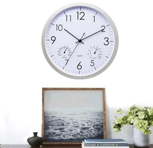 Meindin Gartenuhren für den Außenbereich, wasserdicht, 30,5 cm, Outdoor-Uhr mit Thermometer, batteriebetrieben, Elegante Retro-Uhr, Nicht tickend, dekorative Uhren, für Garten, Terrasse, Pool,