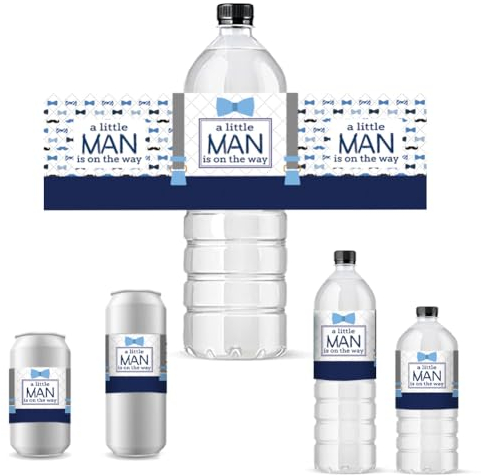 PH PandaHall Étiquettes Personnalisées pour Bouteille D'Eau un Petit Homme Est en Route Autocollants Imperméables Étiquettes Rectangulaires pour Fête Prénatale Garçon Fête D'Anniversaire