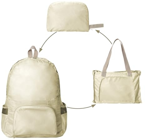 DEANKEJI Rucksack Faltbar, Ultraleicht Rucksack, Wasserdicht Wanderrucksack, 45 cm Faltrucksack Doppelter Verwendungszweck, für Damen, Herren, Outdoor, Wandern (Khaki)