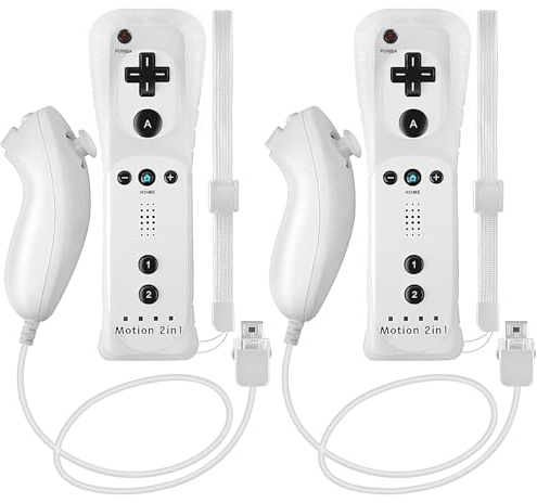 NC Paquete de 2 controladores Motion Plus Wii con Nunchucks, mandos a distancia Wii con movimiento integrado Plus, compatible con consola Nintendo Wii y Wii U, con funda de silicona y correa de muñeca