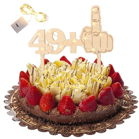 KOBOKO Tortendeko 50 Geburtstag Deko mit Led Lichterkette, Holz Tortendeko 50. Geburtstag Mann Frau, Glitter Cake Topper 50. Geburtstagdeko, Lustige Wiederverwendbar Kuchen Deko 50 Jahre Frau