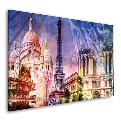 Paris Pop Art Wahrzeichen Frankreich Wandbild Leinwandbild Kunstdruck XL Wanddeko Größe 60x40x2cm