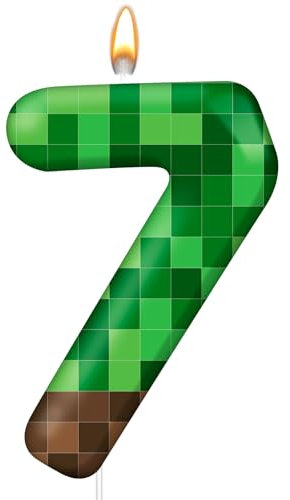 TNT Themed Birthday Cake Candle Number 7 Dynamite Themed Candle Birthday Party Decoration Cake Topper for Pixel Theme Birthday Party Anniversary Party Dynamite Theme Party Video Game Party(Number 7)