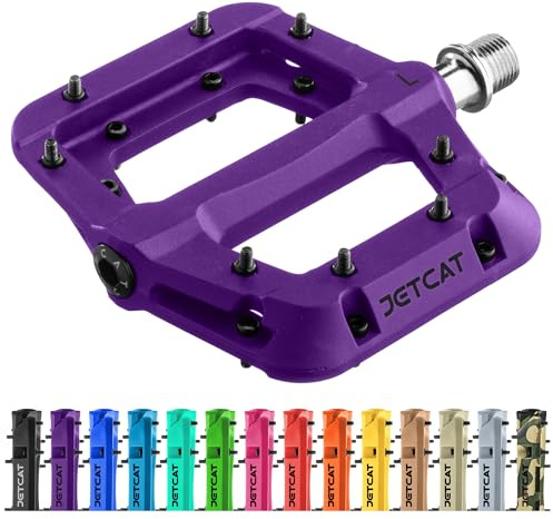 JETCAT Pedali MTB Flat - Pedali MTB Flat, Pedali bici for BMX/MTN/Road/Gravel/EBike, Pedali BMX, Pedali piattaforma, Ricambio bici adulti e bambini - Viola 9/16