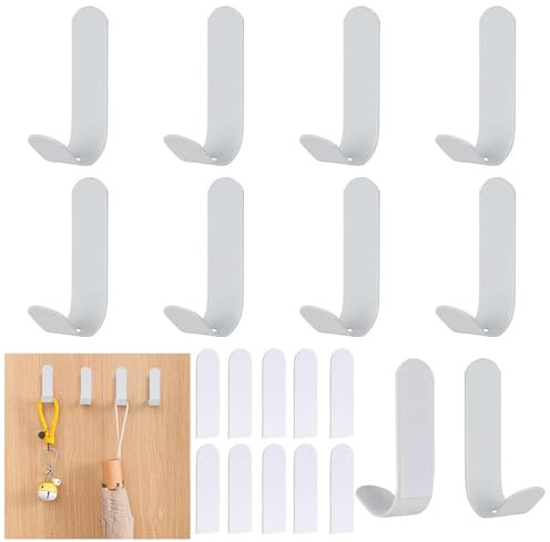 10 Pzs Ganchos Adhesivos Blanco, Perchas Adhesivas baño, Gancho Adhesivo Fuerte Acero Inoxidable, Ganchos Adhesivos En Forma De J, Colgador Toalla Baño Impermeables para Cocina Armario