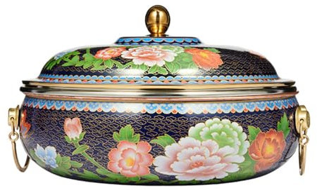 HHCTEBEC Pentola Calda in Rame cloisonné con Fondo Piatto, Smalto per Uso Domestico, Squisita Pentola Calda in Rame Antica Pechino, Pentola Calda Commerciale Cinese,A-36cm