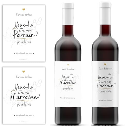 Etiquette bouteille vin annonce parrain marraine | demande parrain marraine | cadeau parrain marraine | baptême