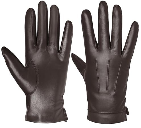 Harssidanzar Herren Lederhandschuhe Kaschmir gefüttert Warm Touchscreen Handschuhe SM052EU,Braun, Größe L