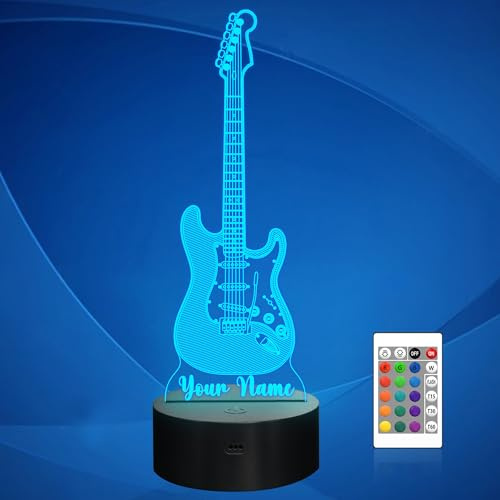 CooPark Customized Guitar 3D Night Light, Optical LED Bedside Lamp with Remote Control 16 Colors Changing, Home Party Decor Creative Birthday Gift for Friend Music Lover